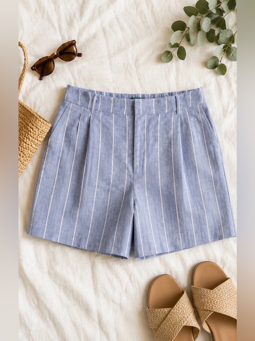 Terra & Sky Light Blue and White Vertical-Stripe Shorts